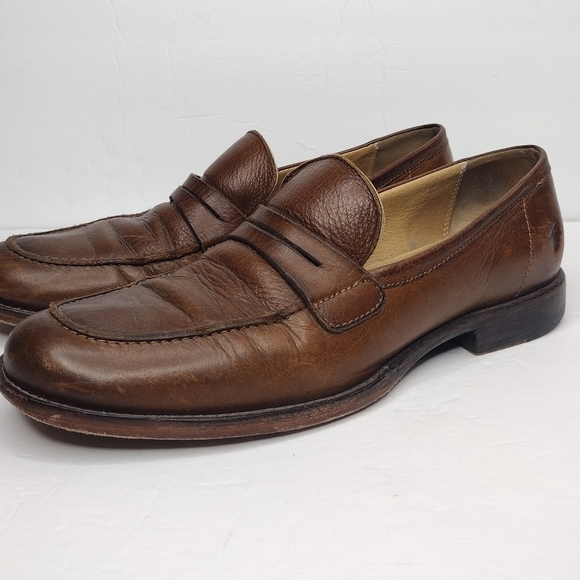Frye John A. Men's Brown Leather Round Toe Office Slip On Penny Loafers Size 10 - Picture 10 of 16